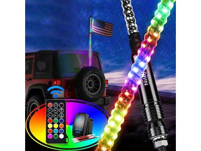 Nilight Spiral Antenna RGB LED Whip Lights; 5-Foot (Universal; Some Adaptation May Be Required)
