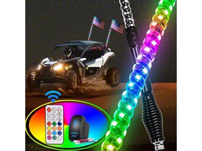 Nilight Spiral Antenna RGB LED Whip Lights with Spring Base; 3-Foot (Universal; Some Adaptation May Be Required)