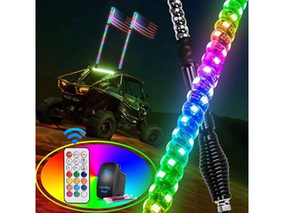 Nilight Spiral Antenna RGB LED Whip Lights with Spring Base; 4-Foot (Universal; Some Adaptation May Be Required)