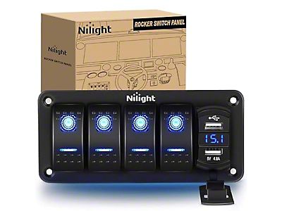 F-150 4-Gang Rocker Switch Panel with Dual USB Chargers and Voltmeter; Blue LED (Universal; Some Adaptation May Be Required) - Free Shipping