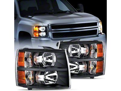 OE Style Headlights with Amber Corners; Black Housing; Clear Lens (07-14 Silverado 3500 HD)
