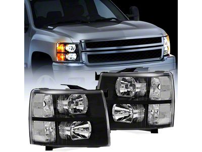 OE Style Headlights with Clear Corners; Black Housing; Clear Lens (07-14 Silverado 3500 HD)