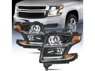 Nilight OE Style Headlights with Amber Corners; Black Housing; Clear Lens (15-20 Tahoe w/ Factory Halogen Headlights)