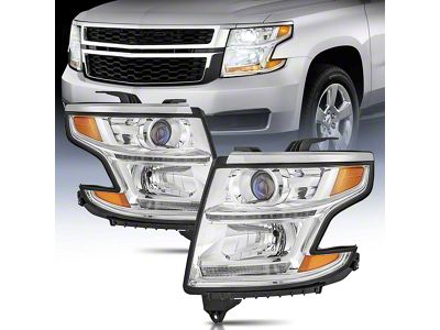 Nilight OE Style Headlights with Amber Corners; Chrome Housing; Clear Lens (15-20 Tahoe w/ Factory Halogen Headlights)