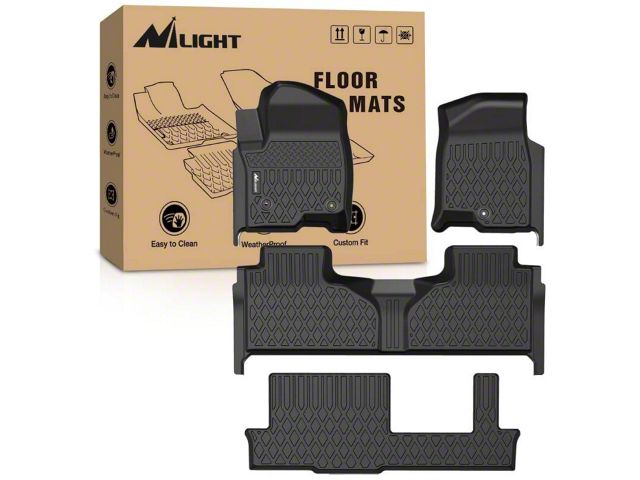 Nilight TPE Front and Rear Floor Liners; Black (21-24 Yukon w/ 2nd Row Bench Seats)