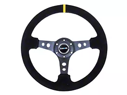 NRG Innovations Sport 350mm 3-Inch Deep Dish Steering Wheel with Holes; Black Suede with Yellow Center Mark (Universal; Some Adaptation May Be Required)