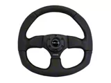 NRG Innovations Flat Bottom Steering Wheel; Black Leather with Black Stitching (Universal; Some Adaptation May Be Required)