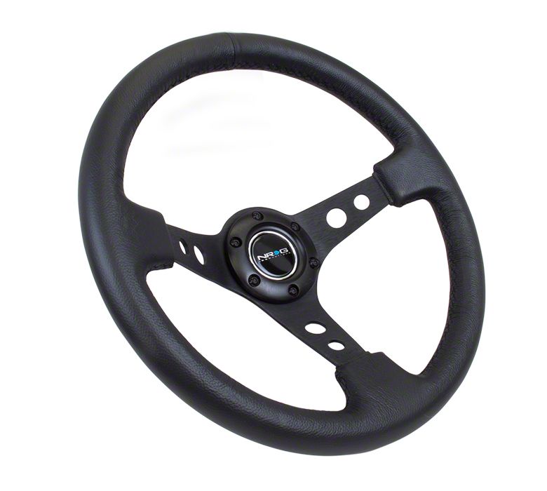 NRG Innovations 350mm Deep Dish Steering Wheel – Classic Black Wood & Black Spokes (6-Hole)