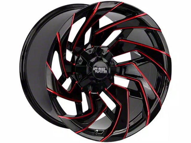 Off-Road Monster M24 Gloss Black Candy Red Milled 8-Lug Wheel; 20x10; -19mm Offset (10-18 RAM 3500 SRW)