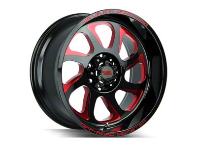 Off-Road Monster M22 Gloss Black Candy Red Milled 8-Lug Wheel; 22x12; -44mm Offset (99-07 F-350 Super Duty SRW)