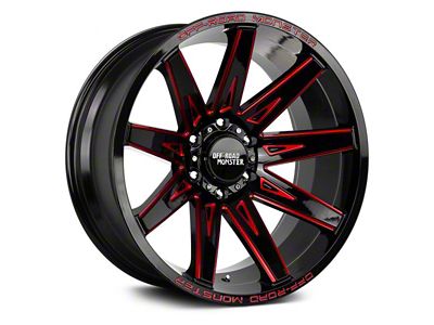 Off Road Monster M25 Gloss Black Candy Red Milled 6-Lug Wheel; 22x12; -44mm Offset (19-24 RAM 1500)