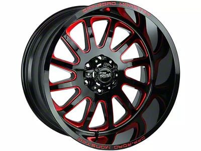 Off-Road Monster M17 Gloss Black Candy Red Milled 8-Lug Wheel; 20x10; -19mm Offset (19-24 RAM 3500 SRW)