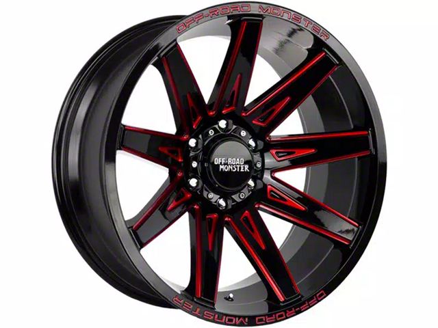 Off-Road Monster M25 Gloss Black Candy Red Milled 6-Lug Wheel; 20x10; -19mm Offset (19-24 Silverado 1500)