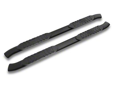 RAM Licensed by RedRock 5-Inch Oval Bent End Side Step Bars with Ram Logo; Textured Black (09-18 RAM 1500 Quad Cab)