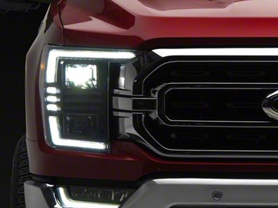 OLM Essential Series LED Headlights with White DRL; Black Housing; Clear Lens (21-23 F-150 w/ Factory Halogen & LED Reflector Headlights)