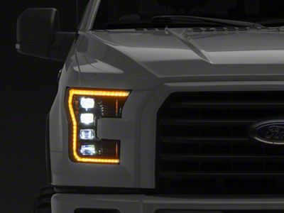OLM Infinite Series LED Headlights with Amber DRL; Black Housing; Clear Lens (15-17 F-150; 18-20 F-150 Raptor)