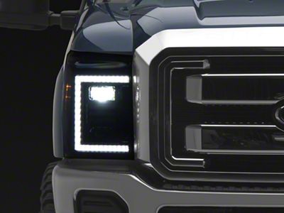 OLM Essential Series LED Headlights with White DRL; Black Housing; Clear Lens (11-16 F-250 Super Duty)