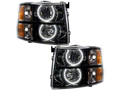 Oracle OE Style Headlights with Round Ring LED Halo; Black Housing; Clear Lens (07-13 Silverado 1500)
