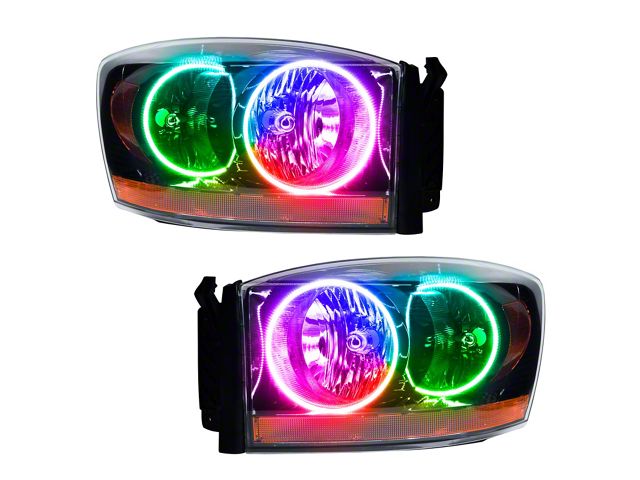 Oracle OE Style Headlights with ColorSHIFT Halo; Black Housing; Clear Lens (2006 RAM 1500)