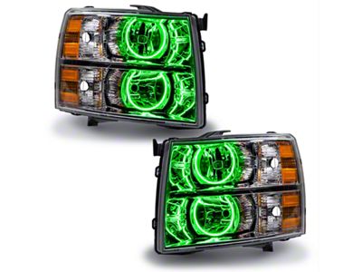 Oracle OE Style Headlights with ColorSHIFT Round Ring LED Halo; Chrome Housing; Clear Lens (07-13 Silverado 1500)