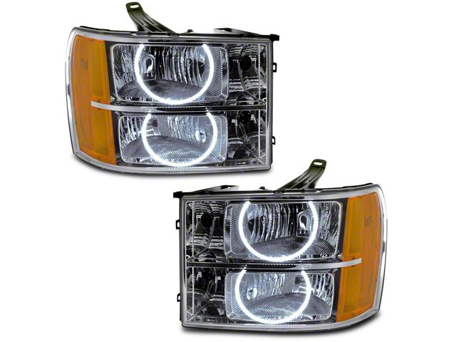 Oracle OE Style Headlights with Round Ring LED Halo; Chrome Housing; Clear Lens (07-13 Sierra 1500)