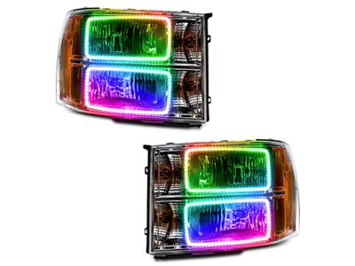 Oracle OE Style Headlights with ColorSHIFT Square Ring LED Halo; Chrome Housing; Clear Lens (07-13 Silverado 1500)