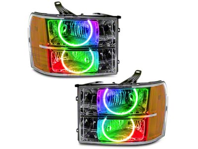 Oracle OE Style Headlights with ColorSHIFT Round Ring LED Halo; Chrome Housing; Clear Lens (07-13 Sierra 1500)