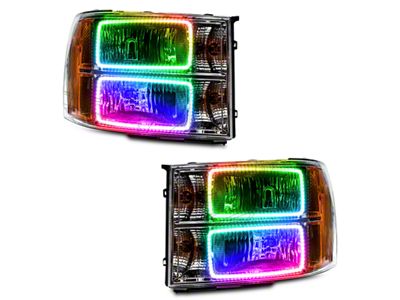 Oracle OE Style Headlights with ColorSHIFT Square Ring LED Halo; Chrome Housing; Clear Lens (07-13 Sierra 1500)