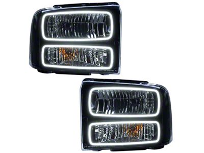 Oracle OE Style Headlights with White LED Halo; Black Housing; Clear Lens (05-07 F-350 Super Duty)