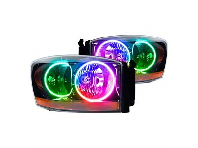 Oracle OE Style Headlights with ColorSHIFT Halo; Black Housing; Clear Lens (2006 RAM 2500)