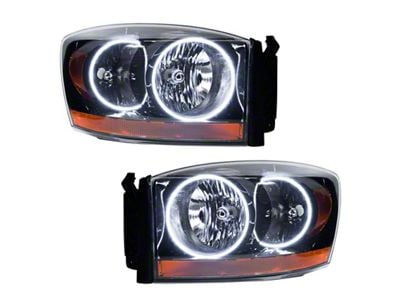 Oracle OE Style Headlights with White LED Halo; Black Housing; Clear Lens (2006 RAM 2500)