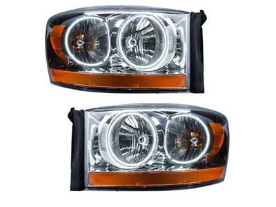 Oracle OE Style Headlights with White LED Halo; Chrome Housing; Clear Lens (2006 RAM 2500)