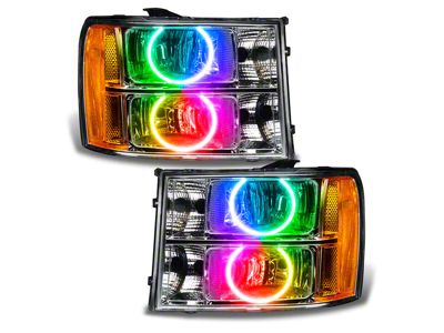 Oracle OE Style Headlights with ColorSHIFT Round Ring LED Halo; Chrome Housing; Clear Lens (07-14 Sierra 3500 HD)
