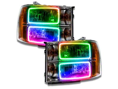Oracle OE Style Headlights with ColorSHIFT Square Ring LED Halo; Chrome Housing; Clear Lens (07-14 Sierra 3500 HD)
