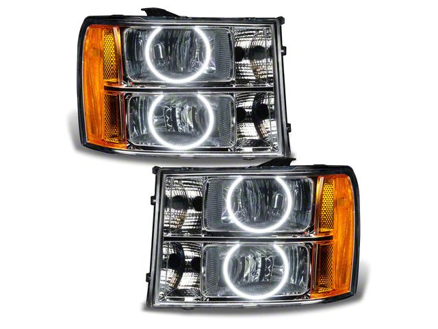 Oracle OE Style Headlights with Round Ring LED Halo; Chrome Housing; Clear Lens (07-14 Sierra 3500 HD)