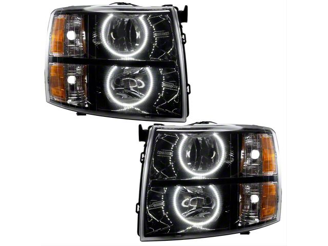 Oracle OE Style Headlights with Round Ring LED Halo; Black Housing; Clear Lens (07-14 Silverado 2500 HD)