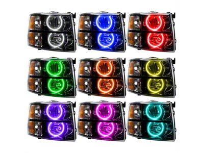 Oracle OE Style Headlights with ColorSHIFT Round Ring LED Halo; Black Housing; Clear Lens (07-14 Silverado 2500 HD)