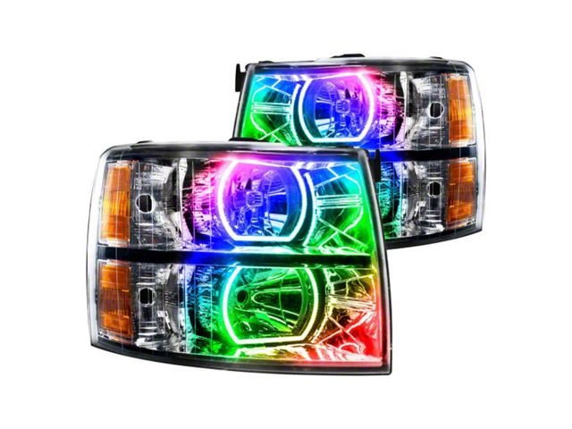 Oracle Headlight Assembly; SMD Pre-Assembled Headlights, Black Bezel, Square Style, ColorSHIFT (07-13 Silverado 2500 HD)