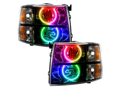 Oracle OE Style Headlights with ColorSHIFT Round Ring LED Halo; Black Housing; Clear Lens (07-14 Silverado 3500 HD)