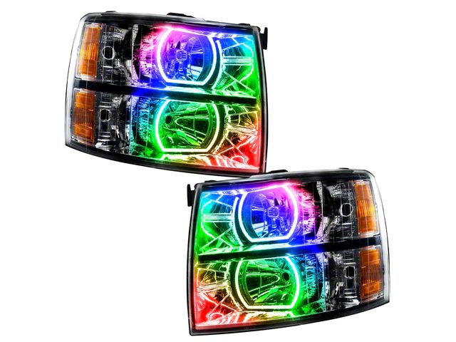 Oracle OE Style Headlights with ColorSHIFT Square Ring LED Halo; Black Housing; Clear Lens (07-14 Silverado 3500 HD)