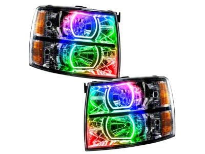 Oracle OE Style Headlights with ColorSHIFT Square Ring LED Halo; Black Housing; Clear Lens (07-14 Silverado 3500 HD)