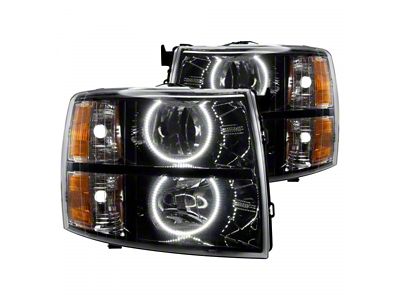 Oracle OE Style Headlights with Round Ring LED Halo; Black Housing; Clear Lens (07-14 Silverado 3500 HD)