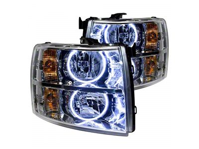 Oracle OE Style Headlights with Round Ring LED Halo; Chrome Housing; Clear Lens (07-14 Silverado 3500 HD)