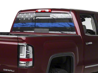 SEC10 Perforated Real Flag Rear Window Decal; Blue Line (07-25 Sierra 1500)