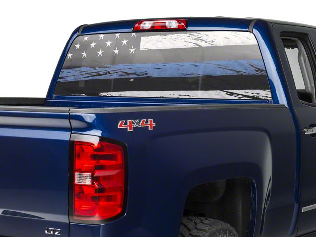 SEC10 Perforated Real Flag Rear Window Decal; Blue Line (99-24 Silverado 1500)