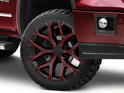 Performance Replicas PR177 Gloss Black Red Milled 6-Lug Wheel; 22x9; 24mm Offset (14-18 Sierra 1500)