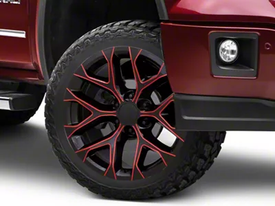 Performance Replicas PR177 Gloss Black Red Milled 6-Lug Wheel; 24x10; 24mm Offset (14-18 Sierra 1500)