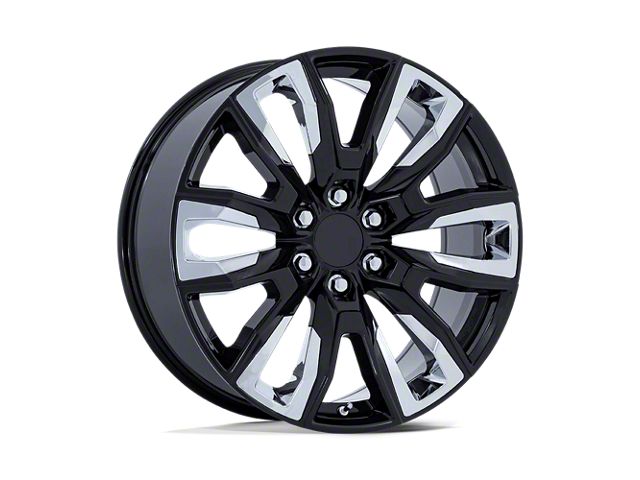 Performance Replicas PR225 Gloss Black with Chrome Accents 6-Lug Wheel; 22x9; 28mm Offset (15-20 Yukon)
