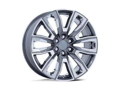 Performance Replicas PR225 Gloss Gunmetal Machined with Chrome Accents 6-Lug Wheel; 22x9; 28mm Offset (23-24 Canyon)