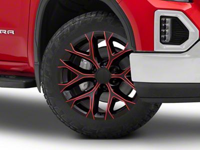 Performance Replicas PR177 Gloss Black Red Milled 6-Lug Wheel; 22x9; 24mm Offset (19-24 Sierra 1500)
